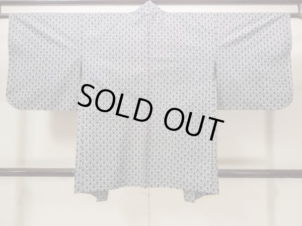 Photo3: Mint N0209O Vintage Japanese women   Gray HAORI short jacket / Silk. Geometrical pattern,   (Grade A) (3)