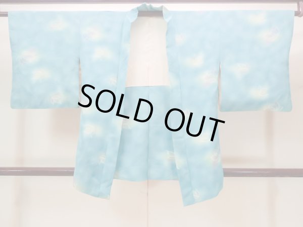Photo1: N0209Y Vintage Japanese women   Light Blue HAORI short jacket / Silk. Flower,   (Grade C) (1)
