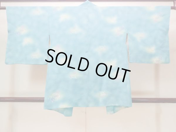 Photo2: N0209Y Vintage Japanese women   Light Blue HAORI short jacket / Silk. Flower,   (Grade C) (2)