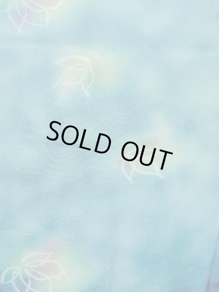 Photo4: N0209Y Vintage Japanese women   Light Blue HAORI short jacket / Silk. Flower,   (Grade C) (4)