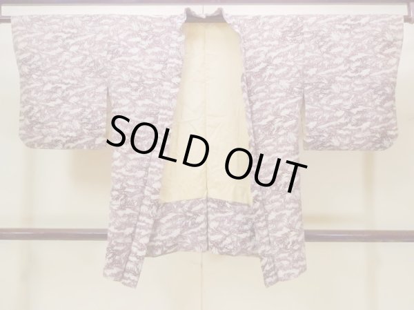 Photo1: N0210A Vintage Japanese women   Off White HAORI short jacket / Silk. Leaf,   (Grade C) (1)