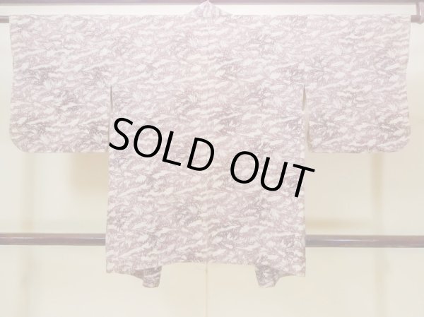 Photo2: N0210A Vintage Japanese women   Off White HAORI short jacket / Silk. Leaf,   (Grade C) (2)