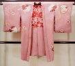 Photo1: N0210D Antique Japanese women  Shiny Pink HAORI short jacket / Silk. UME plum bloom,   (Grade B) (1)