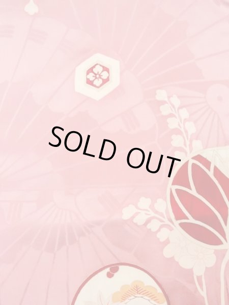 Photo3: N0210D Antique Japanese women  Shiny Pink HAORI short jacket / Silk. UME plum bloom,   (Grade B) (3)