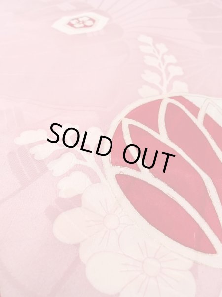 Photo8: N0210D Antique Japanese women  Shiny Pink HAORI short jacket / Silk. UME plum bloom,   (Grade B) (8)