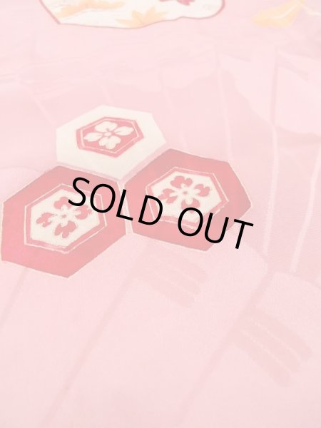 Photo9: N0210D Antique Japanese women  Shiny Pink HAORI short jacket / Silk. UME plum bloom,   (Grade B) (9)