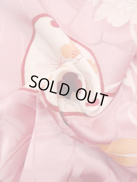 Photo11: N0210D Antique Japanese women  Shiny Pink HAORI short jacket / Silk. UME plum bloom,   (Grade B) (11)