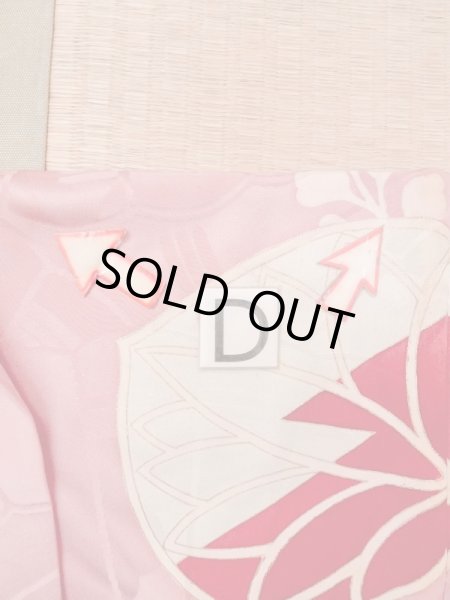 Photo17: N0210D Antique Japanese women  Shiny Pink HAORI short jacket / Silk. UME plum bloom,   (Grade B) (17)