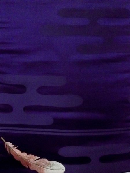 Photo3: N0216A Vintage Japanese Kimono  Shiny Purple NAGOYA OBI sash Bird Silk. (Grade B) (3)