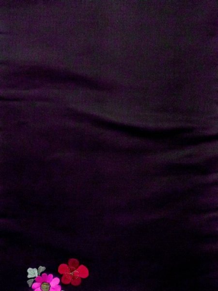 Photo3: N0216D Vintage Japanese Kimono   Black NAGOYA OBI sash Chrysanthemum Silk. (Grade B) (3)