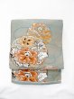 Photo6: N0216F Vintage Japanese Kimono Grayish Greenish Light Blue NAGOYA OBI sash Flower Silk. (Grade D) (6)