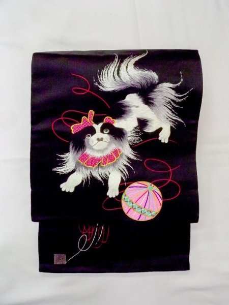 Photo5: N0216G Vintage Japanese Kimono   Black NAGOYA OBI sash  Silk. (Grade B) (5)