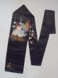 Photo1: N0216K Vintage Japanese Kimono   Black NAGOYA OBI sash UME plum bloom Silk. (Grade D) (1)