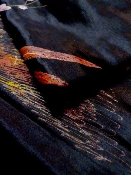 Photo5: N0216K Vintage Japanese Kimono   Black NAGOYA OBI sash UME plum bloom Silk. (Grade D) (5)