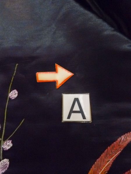 Photo7: N0216K Vintage Japanese Kimono   Black NAGOYA OBI sash UME plum bloom Silk. (Grade D) (7)