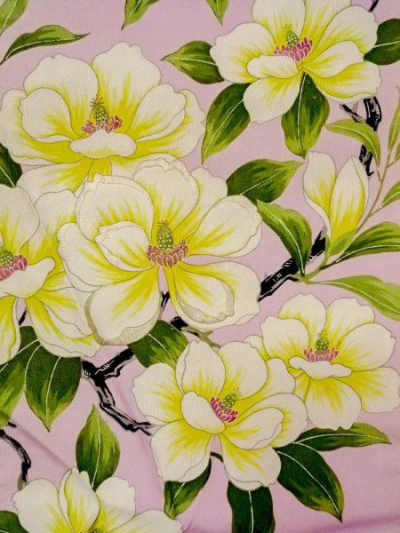 Photo2: N0216L Vintage Japanese Kimono  Pale Pink NAGOYA OBI sash Flower Silk. (Grade C) (2)