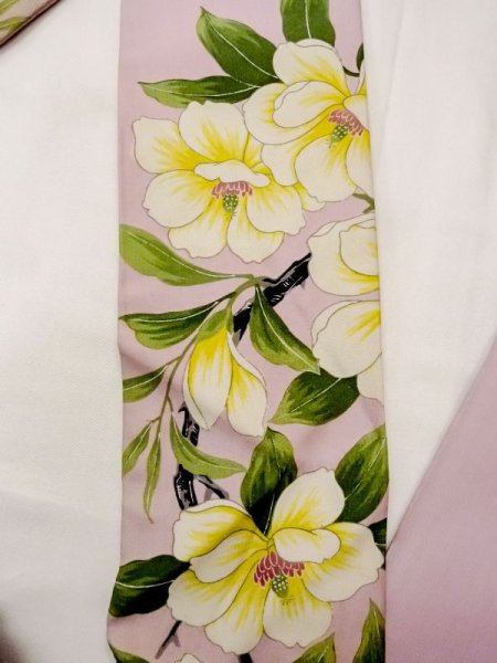Photo4: N0216L Vintage Japanese Kimono  Pale Pink NAGOYA OBI sash Flower Silk. (Grade C) (4)