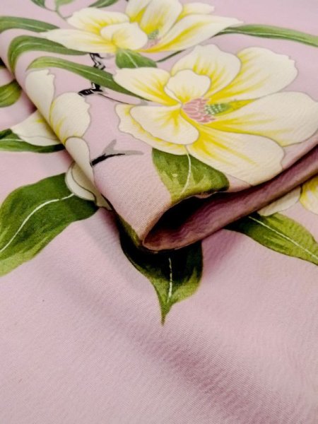 Photo5: N0216L Vintage Japanese Kimono  Pale Pink NAGOYA OBI sash Flower Silk. (Grade C) (5)