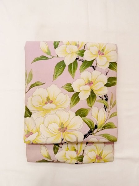 Photo6: N0216L Vintage Japanese Kimono  Pale Pink NAGOYA OBI sash Flower Silk. (Grade C) (6)