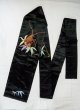 Photo1: N0216O Vintage Japanese Kimono   Black NAGOYA OBI sash Bamboo leaf Silk. (Grade C) (1)