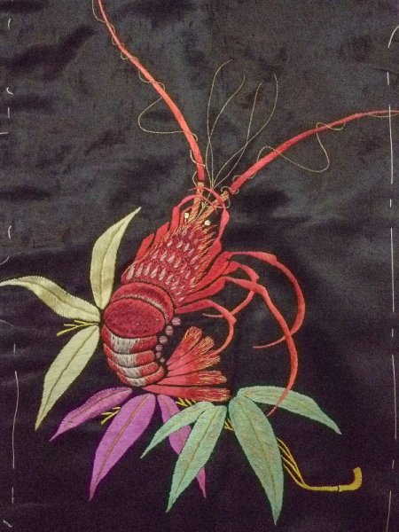 Photo2: N0216O Vintage Japanese Kimono   Black NAGOYA OBI sash Bamboo leaf Silk. (Grade C) (2)