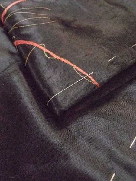 Photo5: N0216O Vintage Japanese Kimono   Black NAGOYA OBI sash Bamboo leaf Silk. (Grade C) (5)