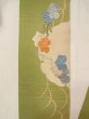 Photo4: N0216P Vintage Japanese Kimono Pale Grayish Yellowish Green NAGOYA OBI sash Chrysanthemum Silk. (Grade C) (4)