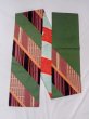 Photo1: N0216R Vintage Japanese Kimono   Green NAGOYA OBI sash Stripes Silk. (Grade D) (1)