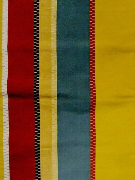 Photo2: N0216S Vintage Japanese Kimono  Vivid Yellow NAGOYA OBI sash Stripes Silk. (Grade C) (2)