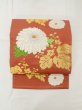 Photo6: N0216V Vintage Japanese Kimono  Grayish Vermilion NAGOYA OBI sash Chrysanthemum Silk. (Grade C) (6)