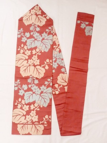 Photo1: N0216W Vintage Japanese Kimono Pale Grayish Red NAGOYA OBI sash KIRI paulownia Silk. (Grade C) (1)