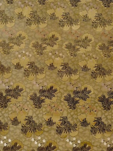 Photo2: N0216X Vintage Japanese Kimono  Dark Gold NAGOYA OBI sash Flower Silk. (Grade C) (2)