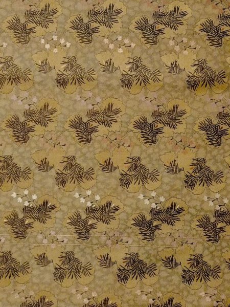 Photo3: N0216X Vintage Japanese Kimono  Dark Gold NAGOYA OBI sash Flower Silk. (Grade C) (3)