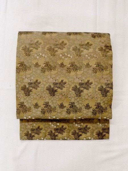 Photo5: N0216X Vintage Japanese Kimono  Dark Gold NAGOYA OBI sash Flower Silk. (Grade C) (5)