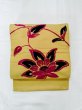Photo6: N0217B Vintage Japanese Kimono  Grayish Yellow NAGOYA OBI sash Flower Silk. (Grade C) (6)