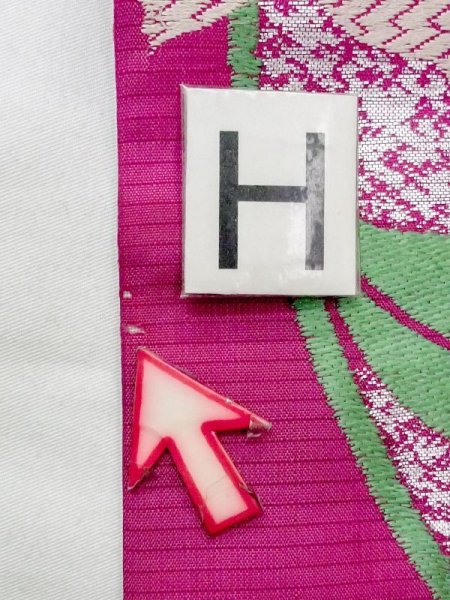 Photo14: N0217C Vintage Japanese Kimono  Vivid Pink NAGOYA OBI sash KIKYO Japanese balloonflower Silk. (Grade D) (14)