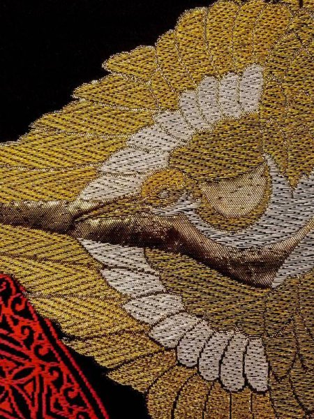 Photo4: N0227A Vintage Japanese Kimono   Black FUKURO OBI sash Arabesque vine Silk. (Grade B) (4)