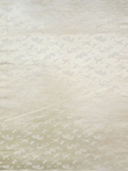 Photo2: N0227B Vintage Japanese Kimono  Shiny Off White FUKURO OBI sash UME plum bloom Silk. (Grade D) (2)