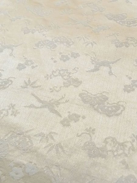 Photo6: N0227B Vintage Japanese Kimono  Shiny Off White FUKURO OBI sash UME plum bloom Silk. (Grade D) (6)