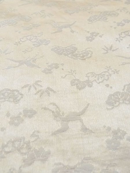 Photo7: N0227B Vintage Japanese Kimono  Shiny Off White FUKURO OBI sash UME plum bloom Silk. (Grade D) (7)
