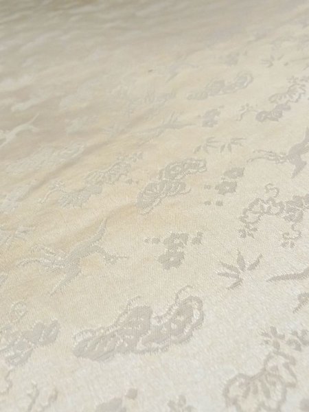 Photo8: N0227B Vintage Japanese Kimono  Shiny Off White FUKURO OBI sash UME plum bloom Silk. (Grade D) (8)