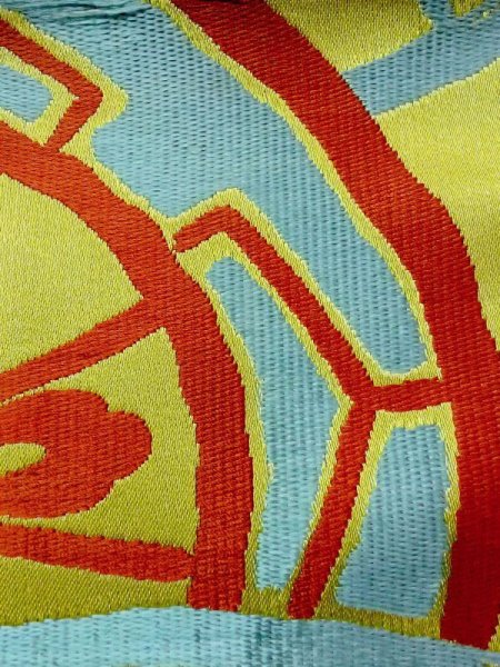 Photo6: N0227C Vintage Japanese Kimono  Shiny Yellowish Green FUKURO OBI sash Wheel Silk. (Grade C) (6)