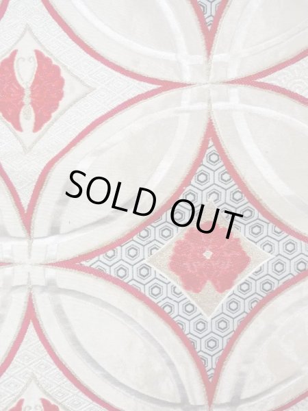 Photo3: N0227D Vintage Japanese Kimono  Shiny Silver FUKURO OBI sash Peony Silk. (Grade A) (3)