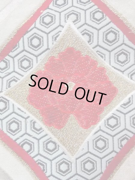 Photo6: N0227D Vintage Japanese Kimono  Shiny Silver FUKURO OBI sash Peony Silk. (Grade A) (6)