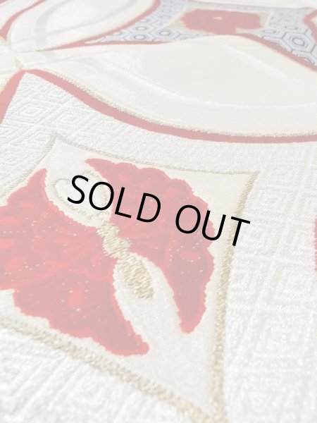 Photo10: N0227D Vintage Japanese Kimono  Shiny Silver FUKURO OBI sash Peony Silk. (Grade A) (10)