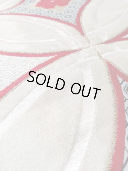 Photo12: N0227D Vintage Japanese Kimono  Shiny Silver FUKURO OBI sash Peony Silk. (Grade A) (12)