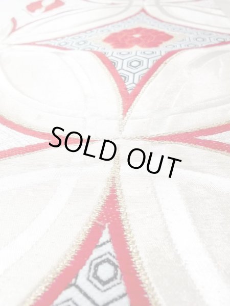 Photo13: N0227D Vintage Japanese Kimono  Shiny Silver FUKURO OBI sash Peony Silk. (Grade A) (13)