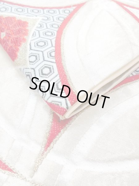 Photo14: N0227D Vintage Japanese Kimono  Shiny Silver FUKURO OBI sash Peony Silk. (Grade A) (14)