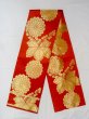 Photo1: N0227F Vintage Japanese Kimono  Shiny Red FUKURO OBI sash Chrysanthemum Silk. (Grade C) (1)