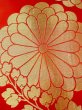 Photo4: N0227F Vintage Japanese Kimono  Shiny Red FUKURO OBI sash Chrysanthemum Silk. (Grade C) (4)